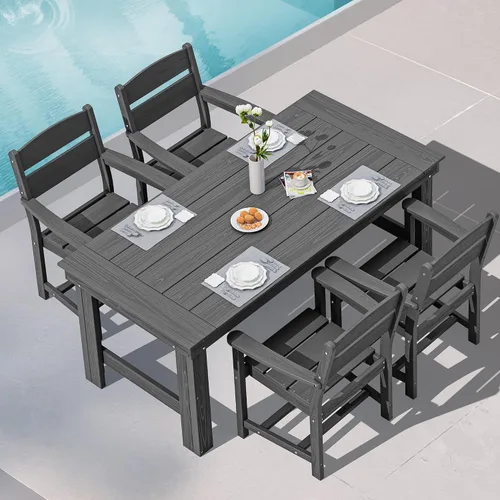 Vista 23 de SERWALL Juego de mesa y sillas de comedor para exteriores HDPE para 4 Azul marino