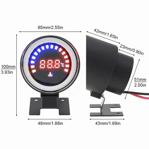 Vista 2 de Medidor de temperatura del agua, 2 pulgadas, 2.047 in, redondo, LED, digital, 12 V, medidor de temperatura del agua universal con sensor