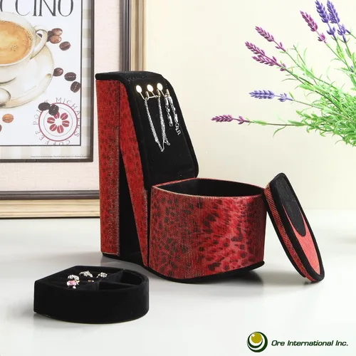 Vista 4 de Ore International HBB1830 Exhibición iridiscente de zapatos de tacón alto con ganchos Joyero, estampado de leopardo