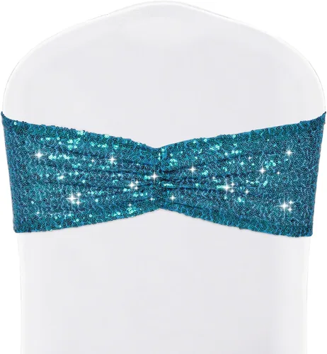 Vista 10 de SquarePie Paquete de 20 bandas de lentejuelas para silla, lazos dorados con purpurina para decoración de banquetes de boda, fiesta