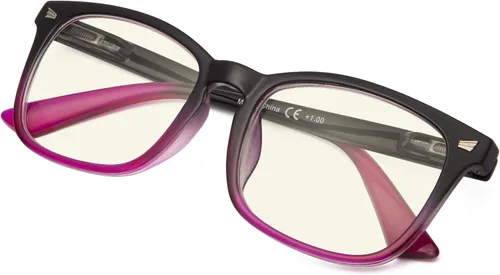Vista 23 de Gafas de lectura cuadradas de gran tamaño con bloqueo de luz azul para mujeres y hombres