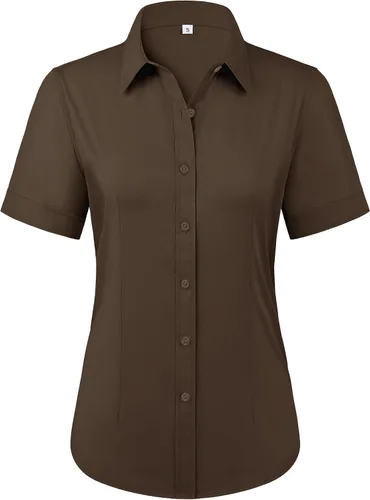 Vista 23 de Siliteelon - Camisas de vestir con protección contra manchas, sin arrugas, de manga corta, color liso, con botones, para mujer