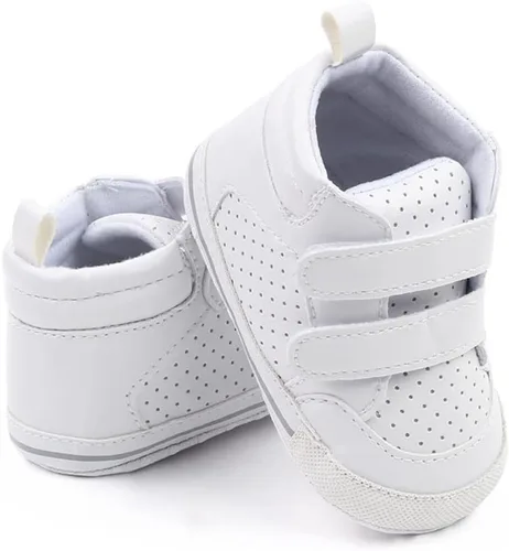 Vista 4 de Sekantrol Zapatos de cuna para recién nacidos, para niños y niñas, suela de goma suave, zapatos para bebés, zapatos deportivos de moda de caña alta