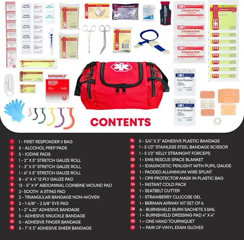 Vista 3 de Ever Ready First Aid EMS First Responder Kit de primeros auxilios para trauma completamente abastecido - Rojo