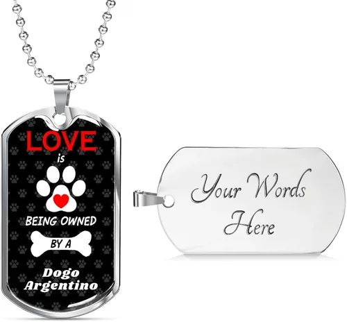 Vista 4 de Dogo Argentino Love Is Stainless Steel or 18k Gold Dog Tag 24" Chain