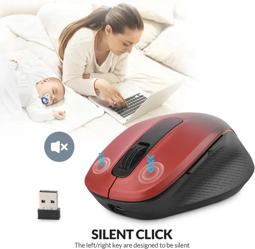Vista 5 de Rii Mouse inalámbrico recargable, 2.4 GHz con receptor USB, 1000/1200/1600 DPI, agarres ergonómicos, teclas silenciosas, mouse inalámbrico