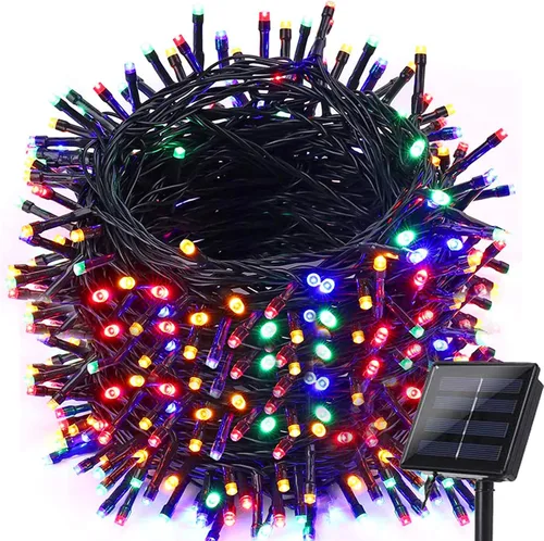 Vista 16 de Luces solares de Navidad para exteriores, tira de luces de 33 pies con 100 luces LED con 8 modos, luces de hadas impermeables para Navidad