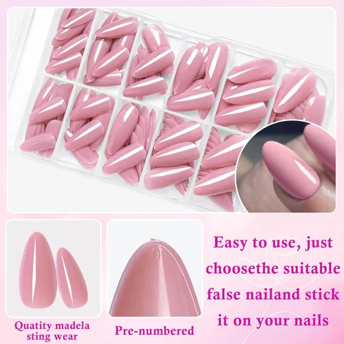 Vista 4 de 240 uñas postizas de color rosa gelatina, uñas postizas medianas con Rosado jalea