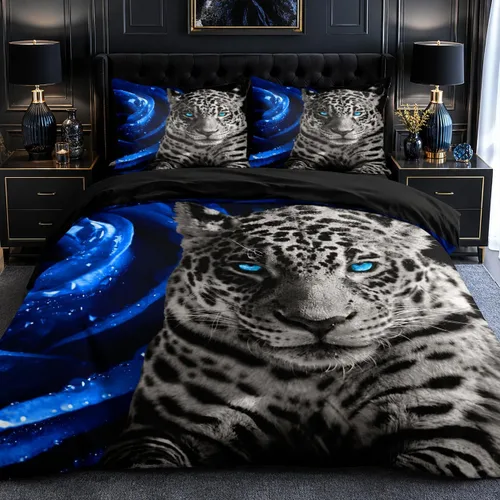 Vista 21 de Juego de funda de edredón con diseño de tigre blanco, tamaño individual, funda de edredón con estampado de animales salvajes, juego de ropa de cama