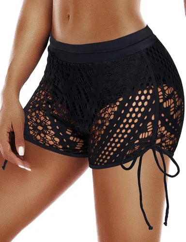 Vista 12 de Traje de baño con cintura hueca de encaje para mujer Negro1