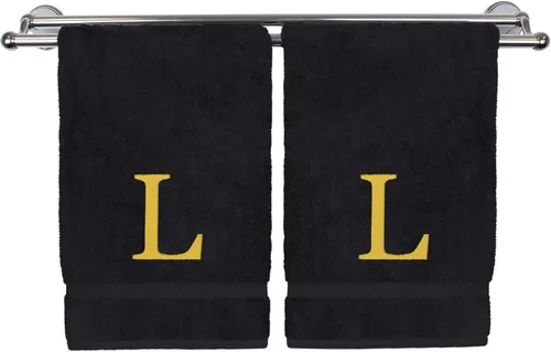 Vista 199 de Toalla de mano monogramada, regalo personalizado, juego de 2 - Toalla bordada con letra de bloque dorada - Extra absorbente 100% algodón turco