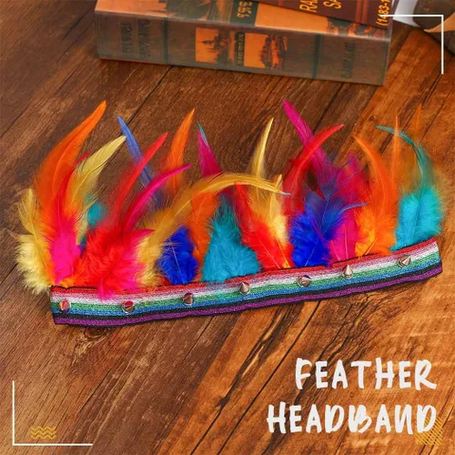Vista 3 de GENBREE Diadema de plumas arco iris indio tocado corona tocado tocado carnaval disfraz accesorios para el cabello para mujer