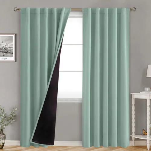 Vista 125 de BGment Cortinas 100% opacas beige de 63 pulgadas de largo con forro aislante térmico, bolsillo para varilla y lengüeta trasera de doble capa