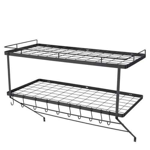Vista 9 de VEVOR Estante para ollas montado en la pared, estante para colgar ollas y sartenes de 30 pulgadas, colgador de ollas y sartenes con 12 ganchos en S