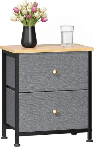 Vista 9 de Sweetcrispy - Mesita de noche pequeña con 2 cajones de tela, mesa auxiliar para dormitorio, para mesita de noche de 20 pulgadas de alto para Negro