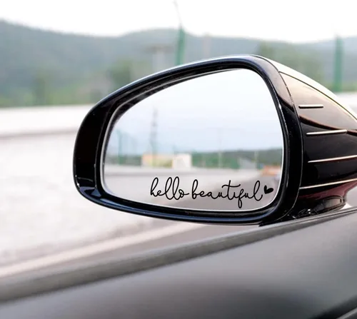 Vista 4 de 3 x Adhesivo de Espejo Retrovisor "Hello Beautiful", Vinilo para Espejo Retrovisor, Adhesivos para Espejo de Tocador, Accesorios para Coche