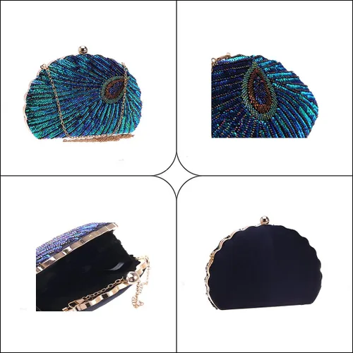 Vista 5 de LIFEWISH Bolso de noche único con lentejuelas de lujo para mujer, para boda, novia, fiesta, graduación, bolso de mano (azul pavo real)