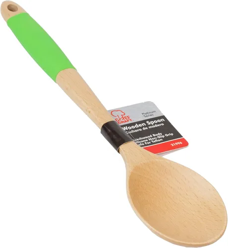 Vista 2 de Chef Craft Cuchara de madera con mango de silicona premium, 14 pulgadas, color verde
