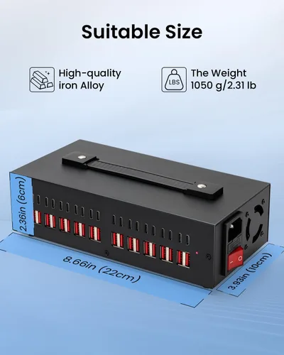 Vista 8 de Estación de carga USB~c de 300W, bloque de cargador USB de 40 puertos (20 USB A y 20 USB~C), estación de carga rápida para múltiples dispositivos
