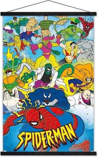 Vista 8 de Trends International Marvel Comics Spider-Man - Póster animado de pared de los años 90, 22.4 pulgadas de largo x 14.7 pulgadas, versión enmarcada