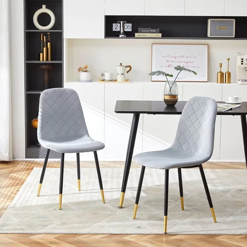Vista 5 de NORDICANA Sillas de comedor de terciopelo, sillas laterales tapizadas de color sólido para la cocina, juego de 2 con patas de metal, gris