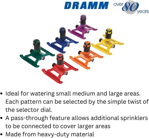 Vista 4 de Dramm ColorStorm - Aspersor de transmisión por engranajes sobre base de metal resistente y duradera, 4 patrones, ideal para áreas pequeñas, medianas