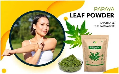 Vista 4 de Hojas de papaya en polvo 16.01 oz (1 libra/16 oz) Papaya Carica Polvo de hoja de papaya beneficia el cabello y la piel (16 onzas (1 paquete)