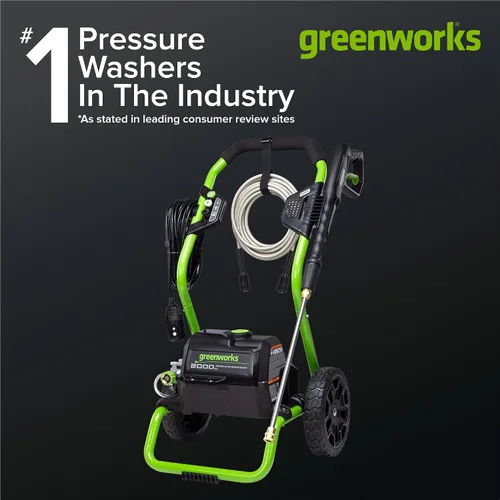 Vista 2 de Greenworks - Lavadora eléctrica de 2000 PSI (1.1 GPM máximo) (25°, 40°, boquilla de jabón) para uso en cubiertas, vallas, patios de hormigón, aceras