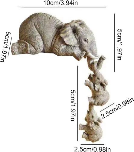 Vista 7 de Linda estatua decorativa de elefante, para madre y dos bebés, figuras colgantes para mesa, colección pintada a mano, escultura de resina animal