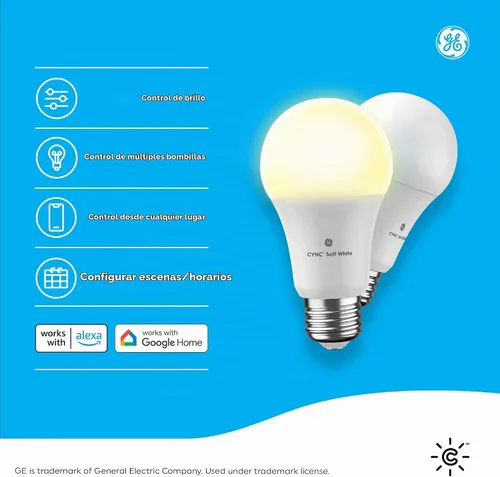 Vista 2 de [Usado] GE Lighting Cync - Bombillas LED inteligentes A19 con Bluetooth y Wi-Fi, 60 W de repuesto, compatible con Alexa + Google Home sin hub