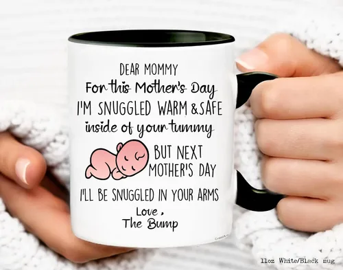 Vista 2 de Regalo para mamá para el día de la madre, regalo de embarazo para mamá nueva taza de bebé por nacer primer día de la madre para futuras mamás