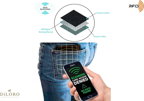 Vista 8 de Billetera de cuero delgada para hombre con bolsillo plegable y tecnología de bloqueo RFID, Marrón cazador oscuro