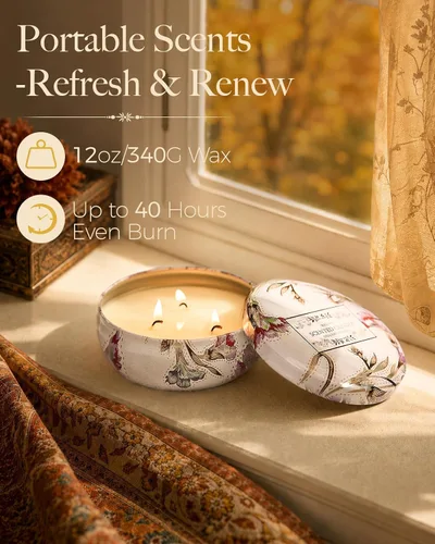 Vista 91 de M&SENSE Velas aromáticas de bayas cítricas, vela grande de lata de soja de 3 mechas, más de 40 horas de tiempo de combustión, cera vegana 100%