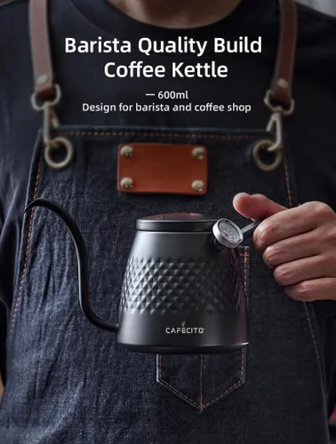 Vista 2 de Cafecito - Hervidor pequeño de cuello de cisne con termómetro, acero inoxidable 304, hervidor de café de 20 onzas