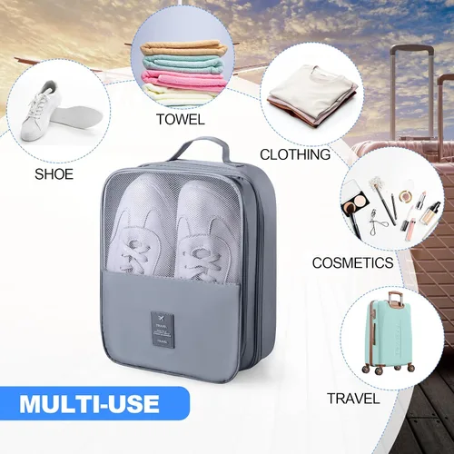 Vista 6 de Windyun 2 bolsas de zapatos para viaje con capacidad para 3 pares de zapatos, bolsa de zapatos de viaje para empacar cubos de zapatos portátiles
