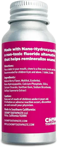 Vista 7 de Chomp Junior Very Berry - Pasta de dientes para niños, 5 % de nanohidroxiapatita para niños, sin flúor, soporta dientes fuertes y salud esmaltada