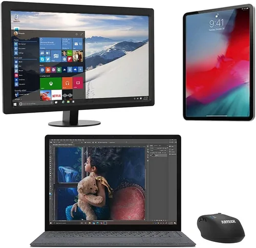Vista 7 de Arteck Mouse inalámbrico Bluetooth con receptor Nano USB, negro, batería de 4 meses de duración, diseño ergonómico