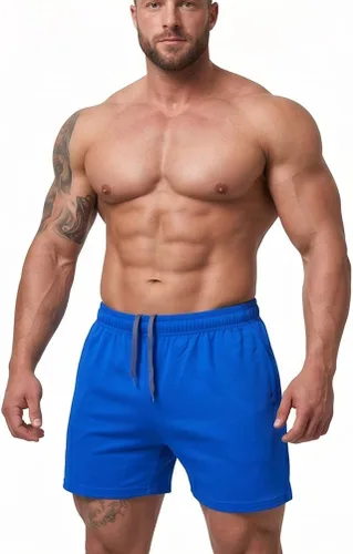 Vista 15 de Muscle Alive Pantalones cortos de correr para hombre con bolsillos, ropa atlética, algodón de rizo francés con 3 o 5 pulgadas