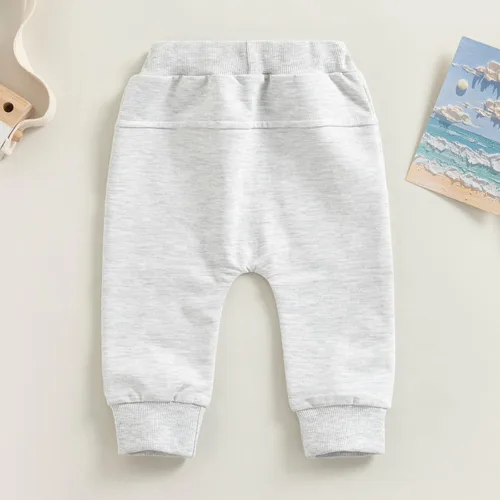 Vista 4 de Mubineo Pantalones deportivos básicos lisos para bebés, niños y niñas, cómodos pantalones de algodón con bolsillos