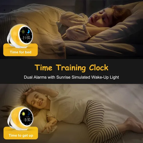 Vista 2 de Reloj despertador para niños, reproductor de música Bluetooth y reloj digital, máquina de sonido para dormir para dormitorio de niños, despertador