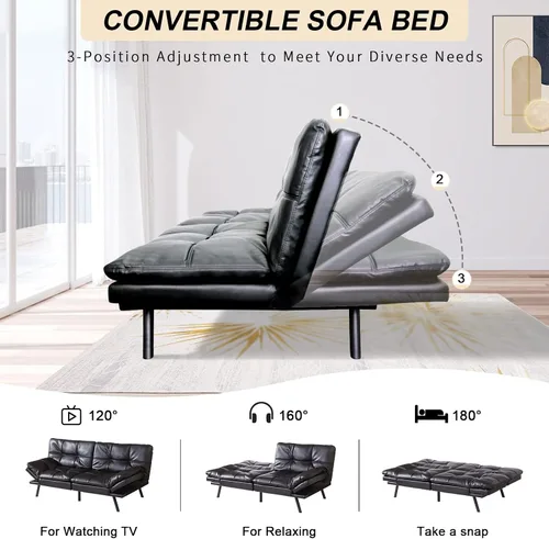 Vista 3 de Opoiar 267PU-BK Sofá cama, negro-1