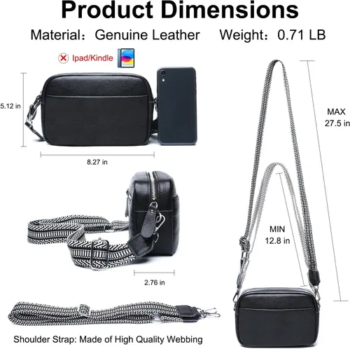 Vista 5 de Utenwat Bolsos cruzados pequeños para mujer, de piel auténtica, correa de guitarra, bolso de hombro, bolso para cámara con ranuras para tarjetas RFID