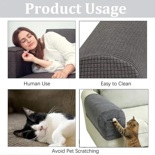 Vista 7 de Juego de 2 fundas elásticas para brazos de sofá con bolsillo, fundas extraíbles antideslizantes para reposabrazos para sillón reclinable y sillones