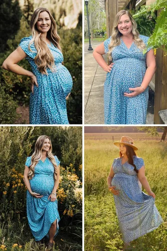 Vista 2 de OUGES Maternity Maxi Dress Wrap Baby Shower Pregnancy Dresses for Photoshoot Maternity Outfits Summer Clothes 2026