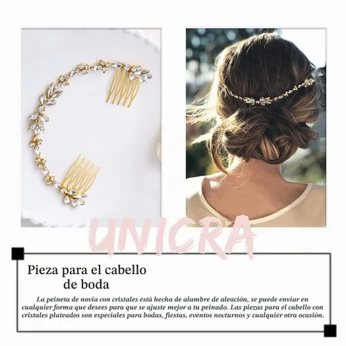Vista 8 de Unicra Peines de cristal para el cabello, tocados nupciales, accesorios para el cabello de boda para novias (dorado)