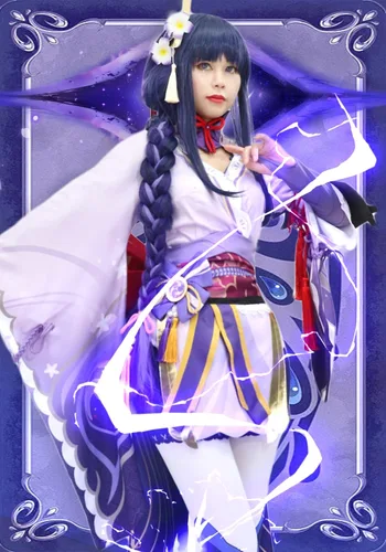Vista 5 de DAZCOS Disfraz de cosplay Raiden Shogun de talla asiática para mujer para Halloween