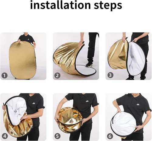 Vista 4 de Godox Reflector de luz de fotografía ovalado plegable de 24"x36"/60x90cm 5-in-1 Multi-Disc Foldable Diffuser with Carrying Bag - Gold, Silver