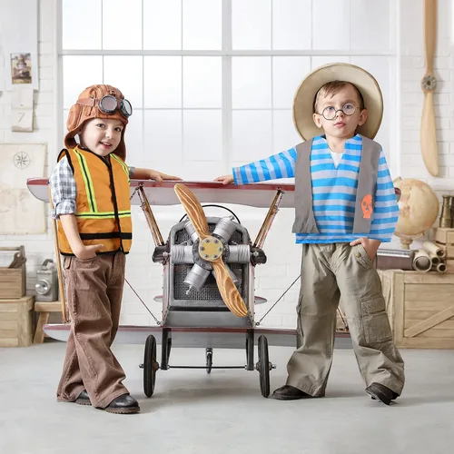 Vista 2 de Jeowoqao Conjunto de disfraces para niños, juego de rol, 11 piezas, traje de pirata, chef, trabajador de construcción, disfraz de policía para niños