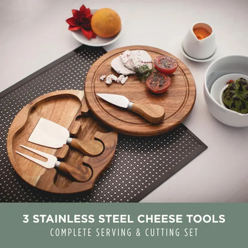 Vista 2 de TOSCANA - un set de tabla de queso de brie de madera de acacia y cuchillo de la marca Picnic Time - Set de tabla de embutidos - Tabla de cortar