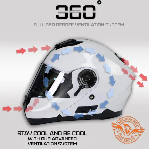 Vista 4 de Milwaukee Helmets MPH9816DOT 'Breeze' - Casco modular de motocicleta avanzado blanco para hombres y mujeres con visera desplegable